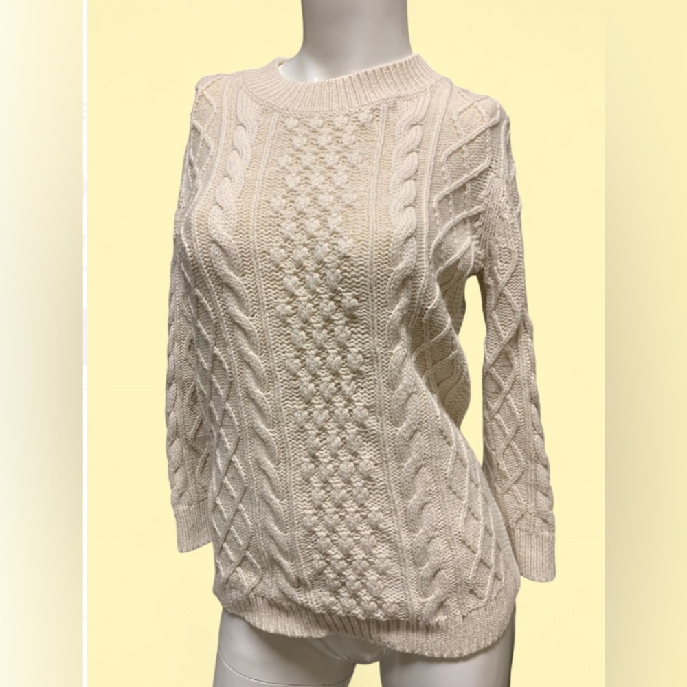 Talbots Cream Cable Knit Crewneck Sweater